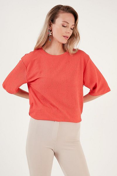 Lela Crew Neck Slit Detailed Wrapped Fabric Blouse BLUZ5865365