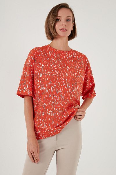 Lela Crew Neck Glitter Oversize Blouse - BLUZ5865816