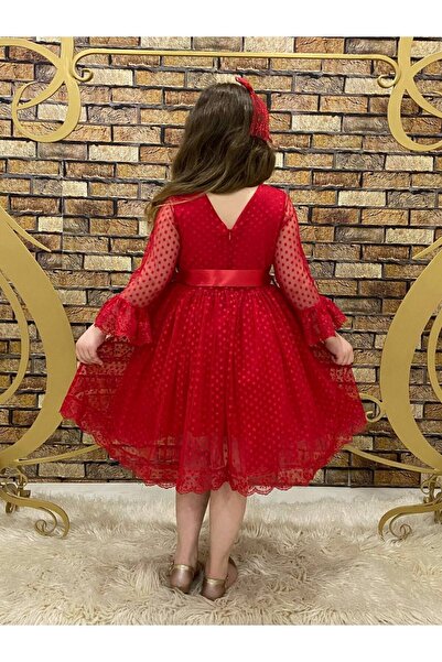 defada Elegáns gyerek születésnapi ruha piros pöttyös csipkés csattal