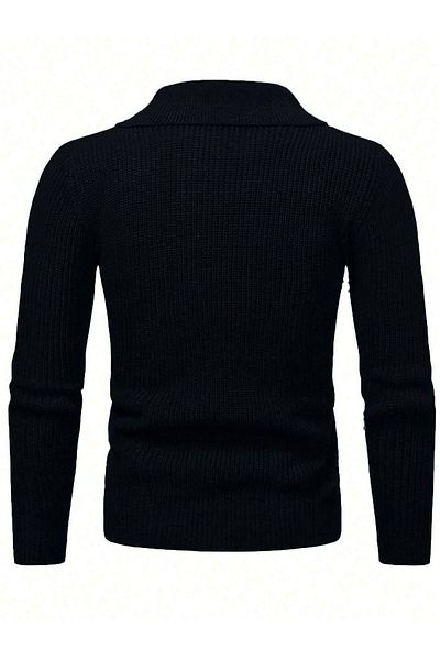 Know Black Polo Neck Knitwear Sweater - Men, Half Zipper