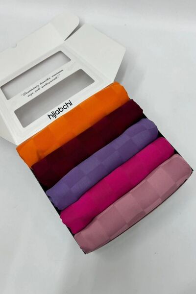 hijabchi Set de 5 șaluri jacquard mătăsoase importate - Cutie cadou cu șaluri...