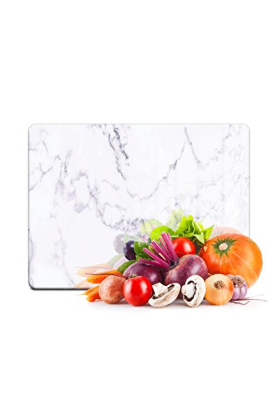 Decovetro Cam Kesme Tahtası Sunumluk Beyaz Mermer Desenli 20x30cm