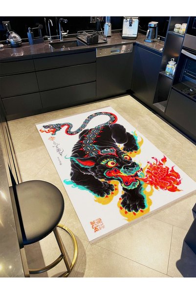 Rugs Modern Halı Pearl Collection Powder Theme Black Ethnic Tiger Pattern Wov...