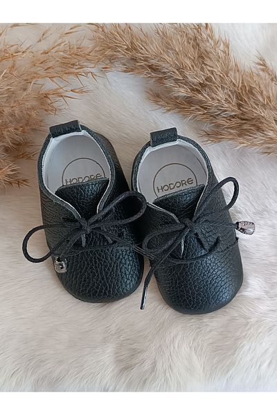 Hodore Alfa Black Genuine Leather Baby Loafers
