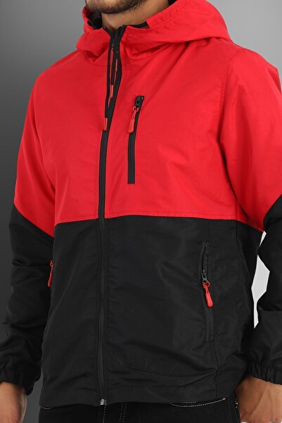 D1fference Férfi piros-fekete kétszínű bélelt szélálló kapucnis szezonális sportkabát