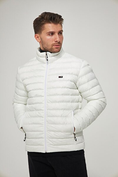 D1fference Men's Water Resistant Stand Collar Inflatable Winter Gel Fiber Filling Beige Coat