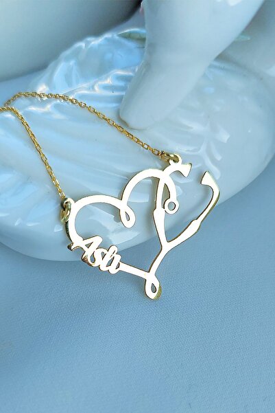 VAOOV 925 Ayar Gümüş Isimli Kalpli Doktor Kolyesi