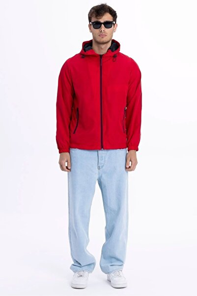 D1fference Férfi piros bélésű szélálló kapucnis sportcipő zsebekkel