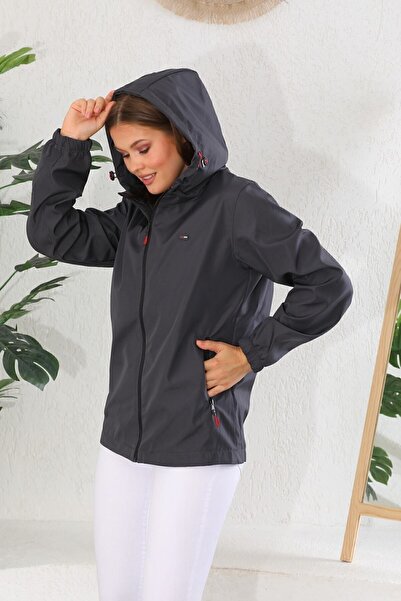 D1fference Γυναικείο αδιάβροχο με αντιανεμική επένδυση από ανθρακί με τσέπες