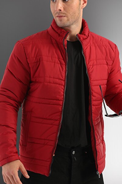 D1fference Férfi piros bélésű szélálló állógallér kabát