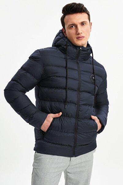 QAWWA Чоловіче темно-синє вітрозахисне спортивне пальто з капюшоном для зимових надувних матраців