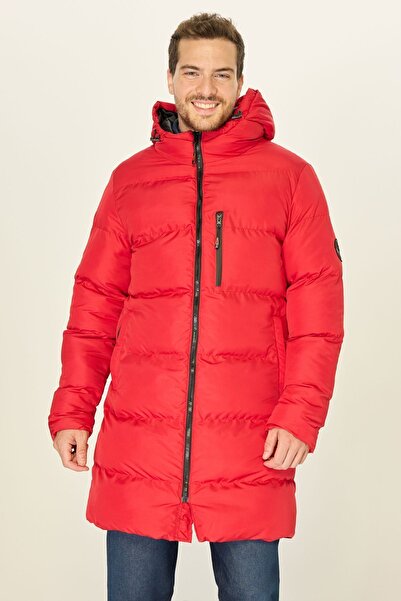 D1fference Pánská bunda s kapucí, vycpaná vlákny, dlouhá zimní červená větruodolná bunda