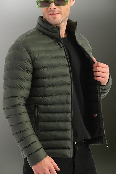 D1fference Pánská khaki voděodolná nafukovací sportovní bunda plněná gelovými vlákny
