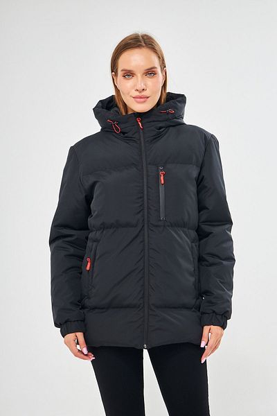 D1fference Women's Black Lined Hooded Windproof Puffer Winter Jacket