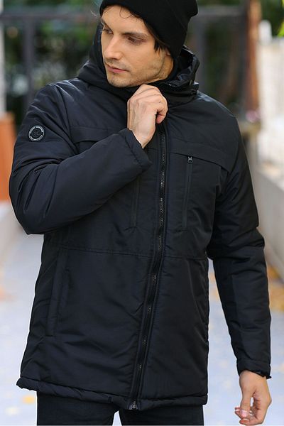 QAWWA Pánská černá fleecová zimní bunda s kapucí a bundou s kapucí, větru a voděodolná
