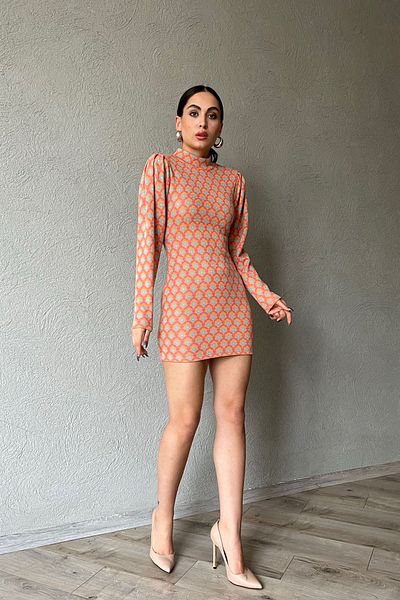 Seda Yalçın Atelier Half Turtleneck Orange Patterned Dress