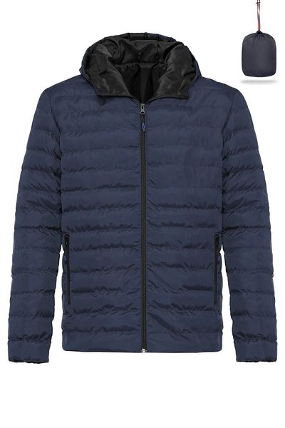 D1fference Men's Navy Blue Lined Windproof Hooded Winter Jacket