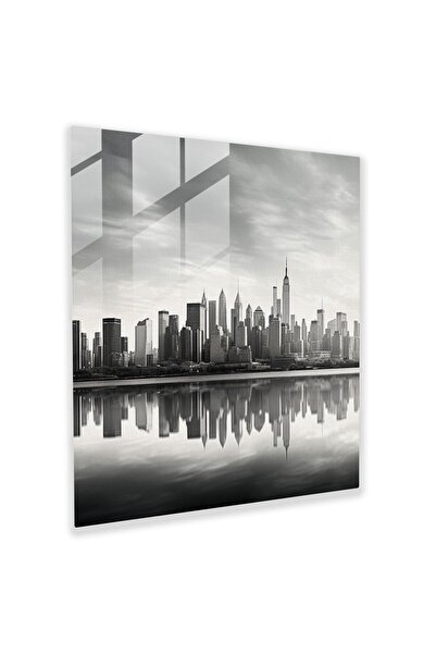 PaintedAnarchy Gray City Skyline Photo Glass Print - Gray, Glass Art, Glass P...