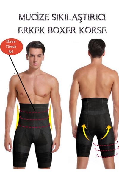 Cooqpoo High Waist Seamless Men's Boxer Corset - Belly Gathering, Firming, Black