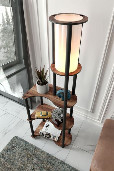 Halımax Riva Dekoratif Raflı Modern Lambader Beyaz Abajur