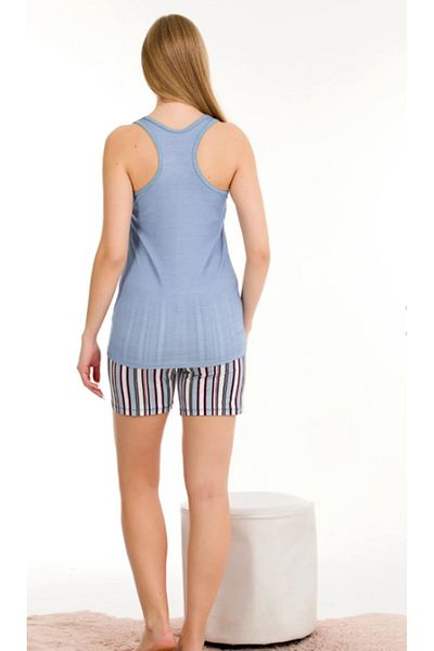 Cooqpoo Culoare albastră M-L-XL Mărime fără mâneci cu pantaloni scurți Mulțumesc Textil de calitate scrisă Costum de pijama de vară