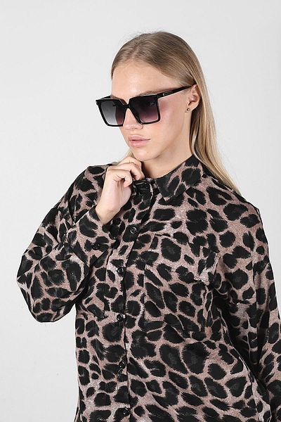 TomyHelf Women's Sunglasses Square Black Frame Black Glass with Shank Detail