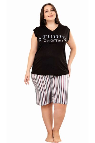Cooqpoo Μαύρο ριγέ μοτίβο 2XL-3XL-4XL Αμάνικο σορτς κοστούμι