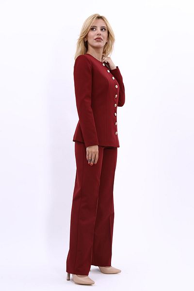 ÖNDER ÖZSOY Claret Red Jacket and Wide Leg Trousers Set - Neck Button and Belt