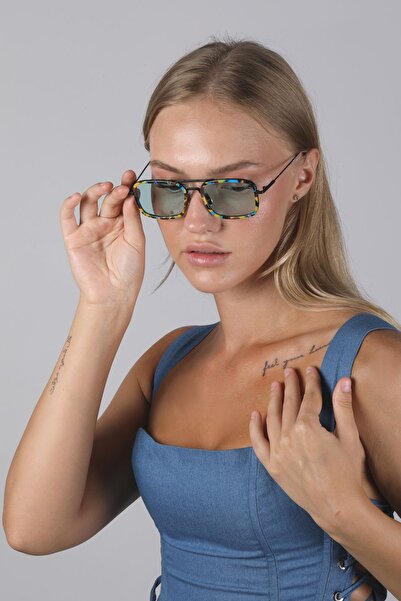 TomyHelf Kadın Güneş Gözlüğü Yeşil Camlı Desenli Çerçeveli