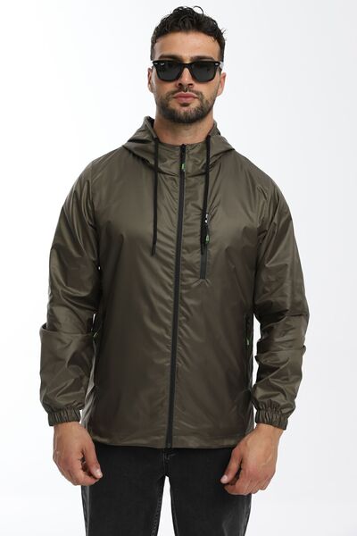 river green Ανδρικό αδιάβροχο με επένδυση χακί, ανθεκτικό στον αέρα, με κουκο...