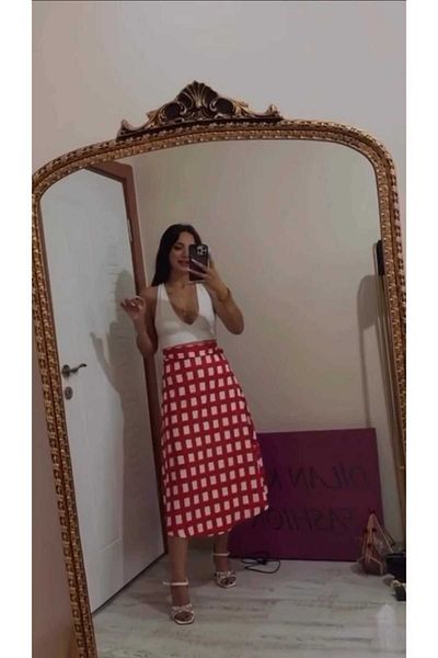 Dumantekstil Fusta de damă cu model Fusta de damă cu talie înaltă Fusta până la genunchi