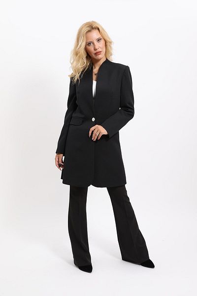 ÖNDER ÖZSOY Long Collarless Jacket & Spanish Leg Pants Set-Black