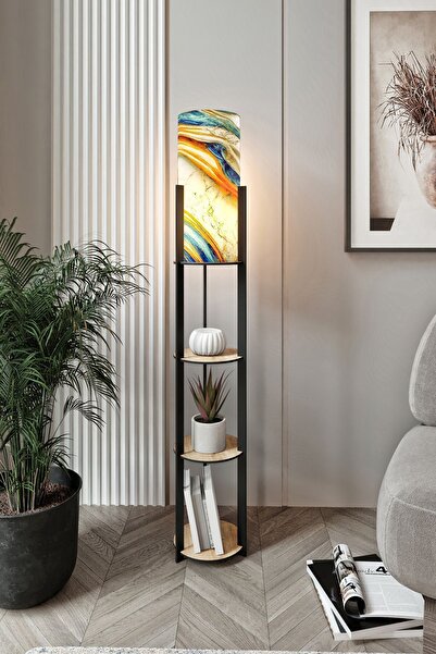 Halımax Dora Meşe Yuvarlak Raflı Rainbow Modern Dekoratif Lambader