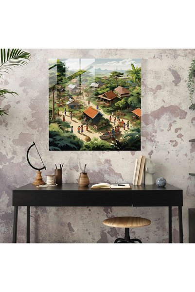 PaintedAnarchy Community Spirit Glass Painting, Village, Modern Graphic Illustration, Home Decoration, Close