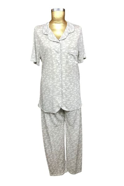 NENA COLLECTION Nena Open Front Short Sleeve Pajamas-24405-grey