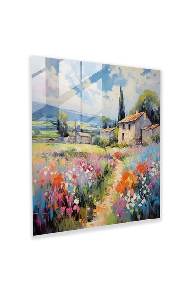 PaintedAnarchy Blooming Village Landscape Glass Painting - Village, Modern Ar...