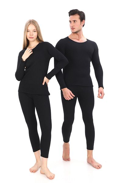 SAUNA SUIT Унисекс черен термо комплект - топла памучна тениска и чорапогащник