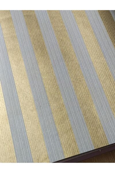 KMS HOME Gri Gold Çizgili Hava Alabilen Hafif Kabartmalı Silinebilir Duvar Ka...