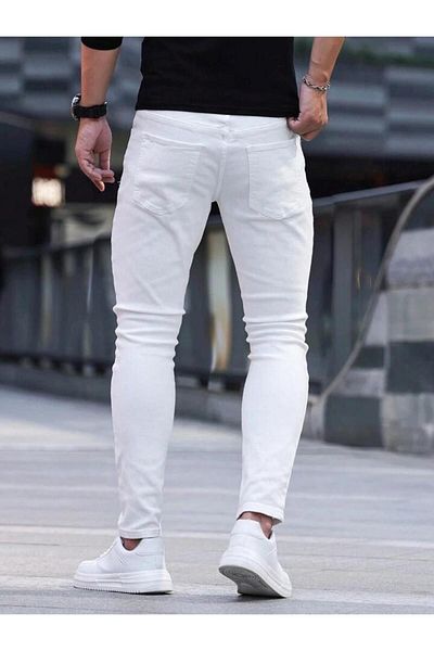 PASSWORD Men's White Jeans - Slim Fit Frayed