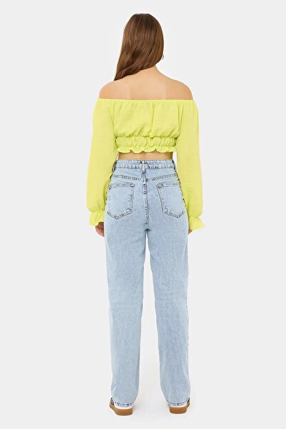 Hiccup Linen Crop Top - Shoulder Strap, Long Sleeve and Pleated Detail