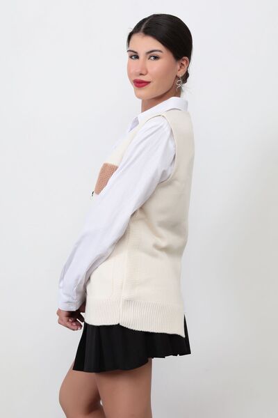 GİYSA Kadın Ten Düğmeli Cep Detaylı Triko Yelek - 2064