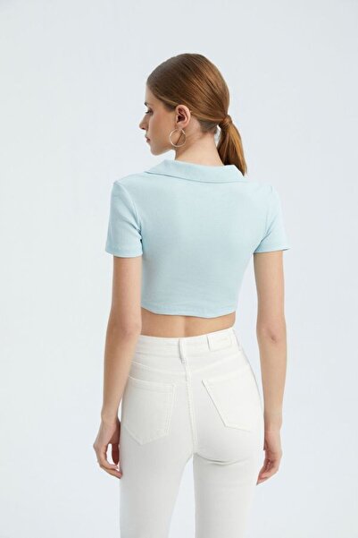 Hiccup V Yakalı Polo Crop Top