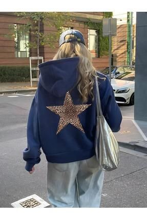 trendgar lacivert s rt leopar Bask l Kapsolu unisex Sweatsh rt hodie Fiyat Yorumlar Trendyol