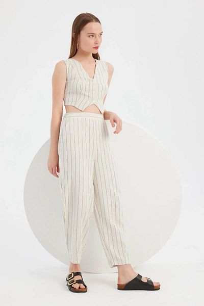 Hiccup Striped High Waisted Carrot Cut Pants and Top Two-Piece Set