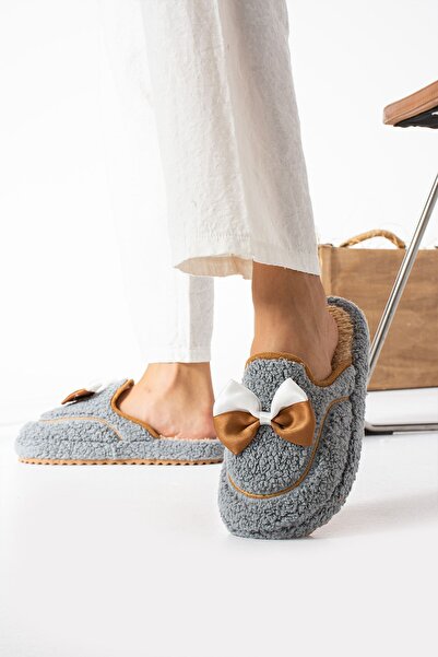 STOCON Papioni de iarnă cu papion gri pentru femei - papuci de casă și zestre, papuci cadou