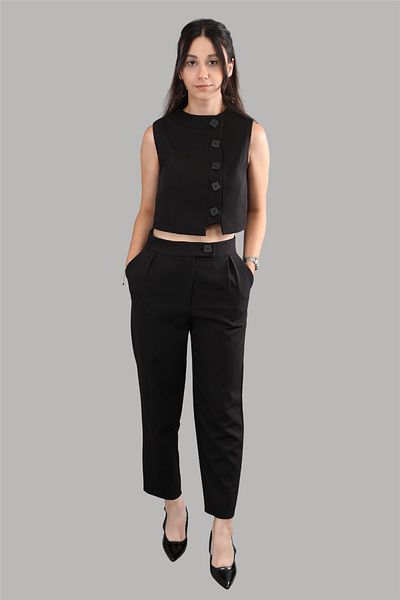 ÖNDER ÖZSOY Black Buttoned Vest Set