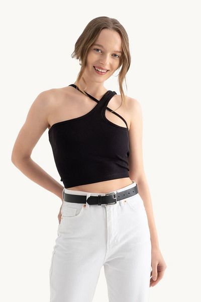 Hiccup Top crop de bază fără mâneci cu un singur umăr