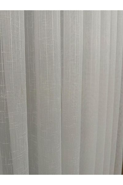 Erdoğanlar Koza Transparent Sequined Striped Linen Tulle Curtain - 1/3 Close Pleat