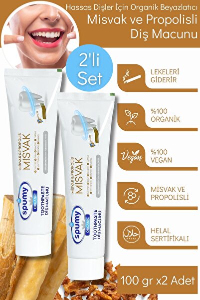 Spumy Hassas Dişler için Organik Beyazlatıcı Misvak Ve Propolisli 2'li Diş Macunu - 100 gr x2