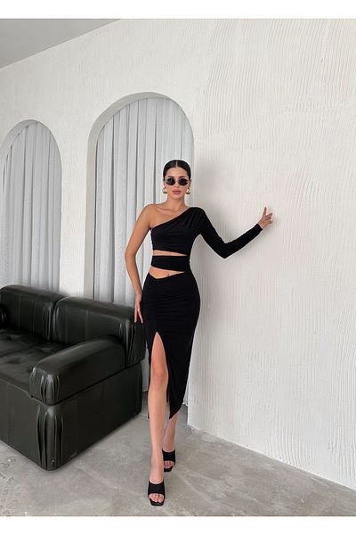 ELBEY Rochie cu o singură mânecă cu fante - cu bandă în talie
